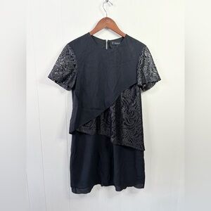 Robert Rodriguez black short sleeve layered cocktail dress silk size 8